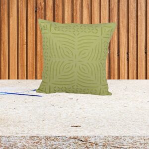 Living Looms White "Flower bud" motif olive green cushion cover