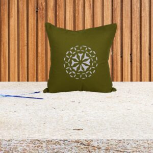 Living Looms White "Flower" motif  army green cushion cover