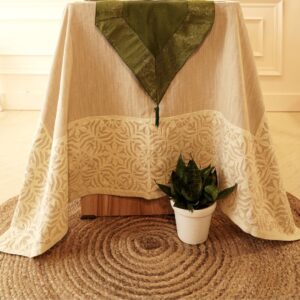 Ornamental Applique Patch Work Table Cover / Cotton Cambric / Size 14X90